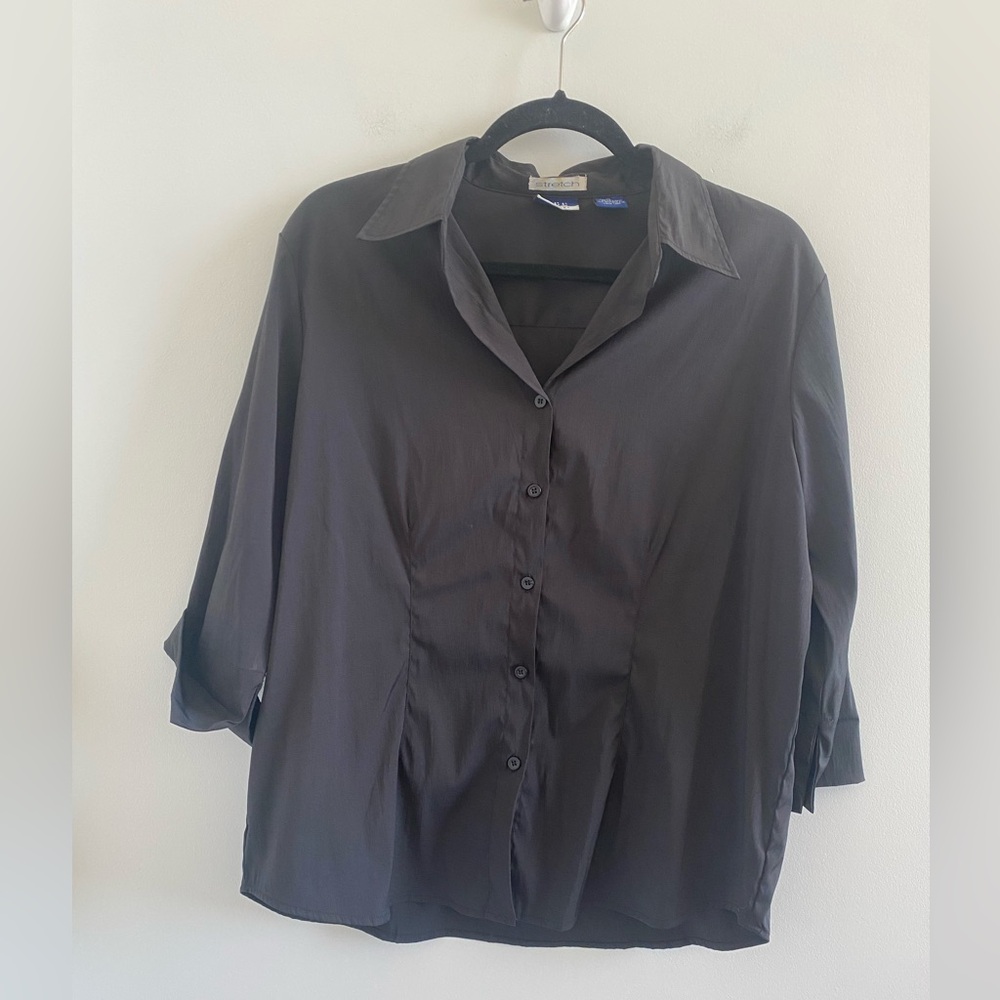 DCC Missy Black Button Down Women's Stretch  Shirt Size XL